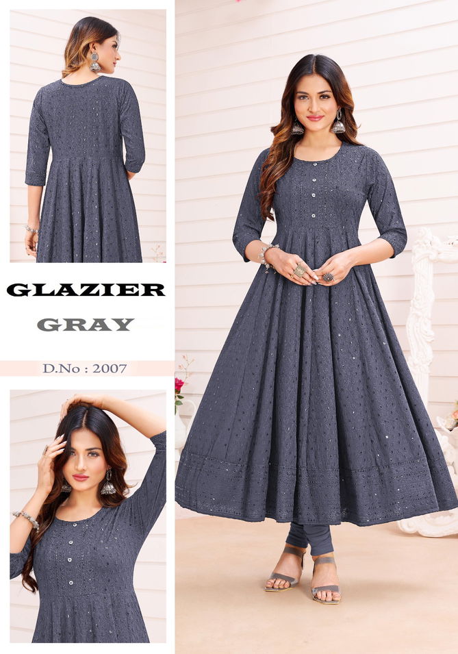 Glazier Vol 1 Fancy Rayon Wholesale Long Anarkali Kurtis Catalog